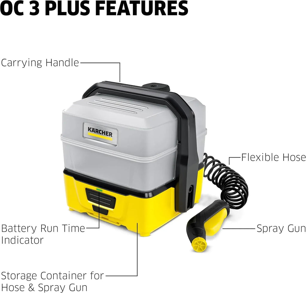 K?rcher OC 3 Plus Mobile Outdoor Cleaner, 1.8 gal. Water Tank, Spray Gun and Hose, Battery Operated, for on-The-go Cleaning, 72 PSI
