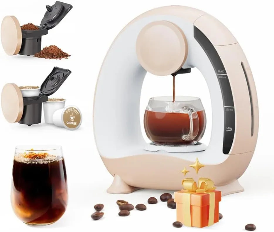 Pod and Grounds Single-Serve Coffee Maker, 2 in 1 One Cup Coffee Machine Compatible with K-Cup Pod & Coffee Grounds/Tea, Compact Design, 4-8oz, Grey