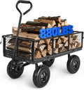 Garden Cart, Heavy Duty 880Lbs Capacity Mesh Steel Garden Cart with Removable Sides to Convert into Flatbed, Utility Metal Wagon with 180° Rotating Handle and 10 in Tires, Black