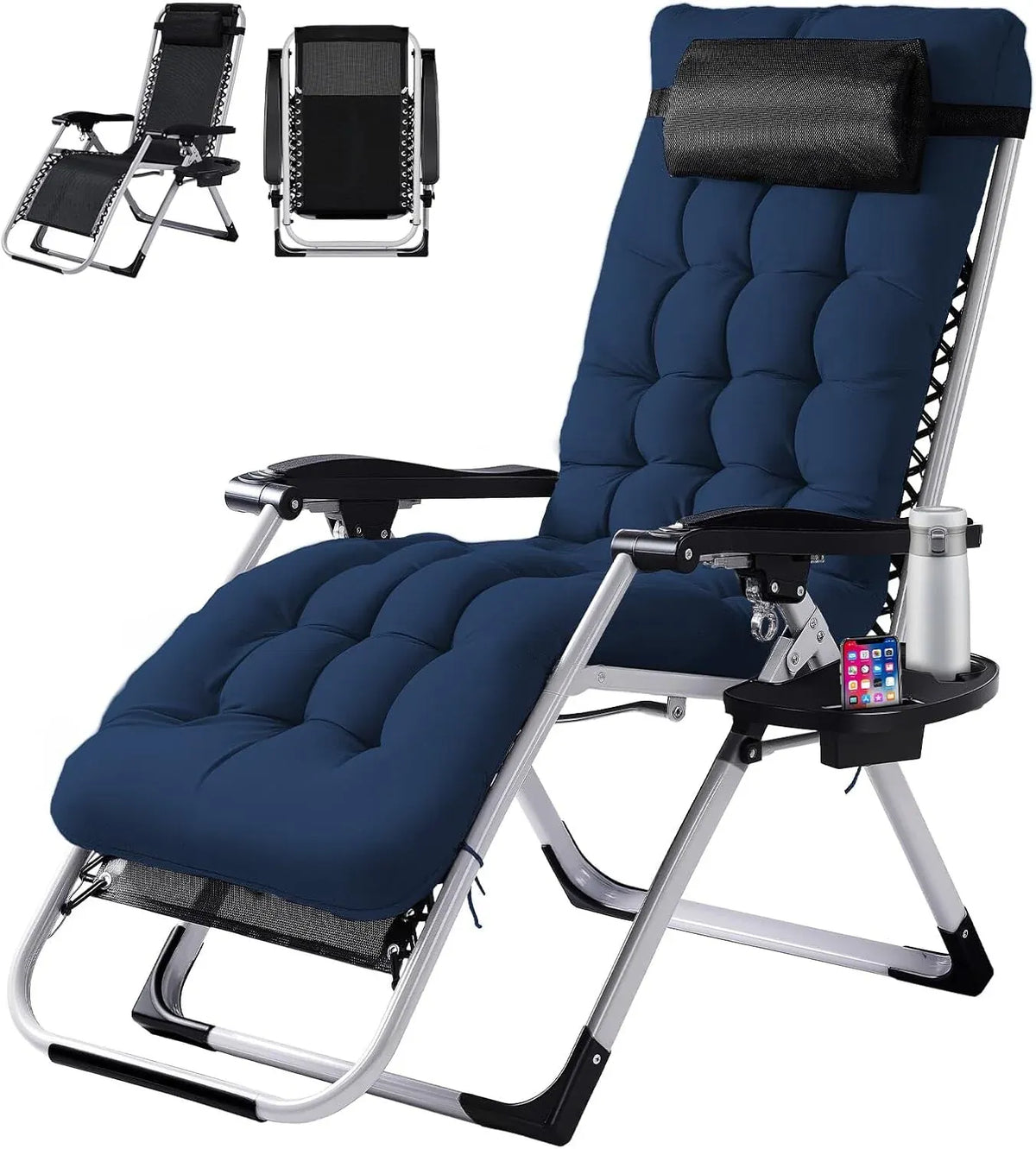 Padded Zero Gravity Chair, Lounge Chair with Removable Cushion & Tray, Folding Reclining Patio Chairs, Recliner Chair for Lawn,Indoor and Outdoor