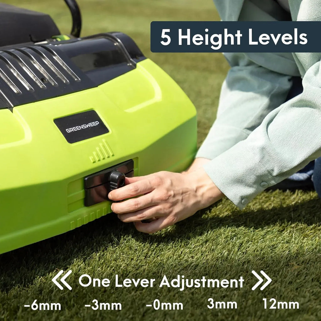 GreenSweep V2 | Artificial Grass Electric Sweeper Rake Vacuum 45L Collection Bag, 5 Adjustable Heights, Foldable Handle