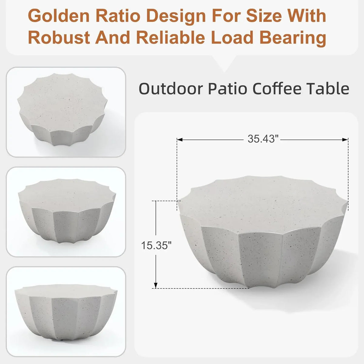 35 Outdoor Round Coffee Table Modern Stylish Design Waterproof & Moisture-Proof No Assembly Required Outdoor Coffee Table for Patio, Garden, Backyards - US Warehouse (White)
