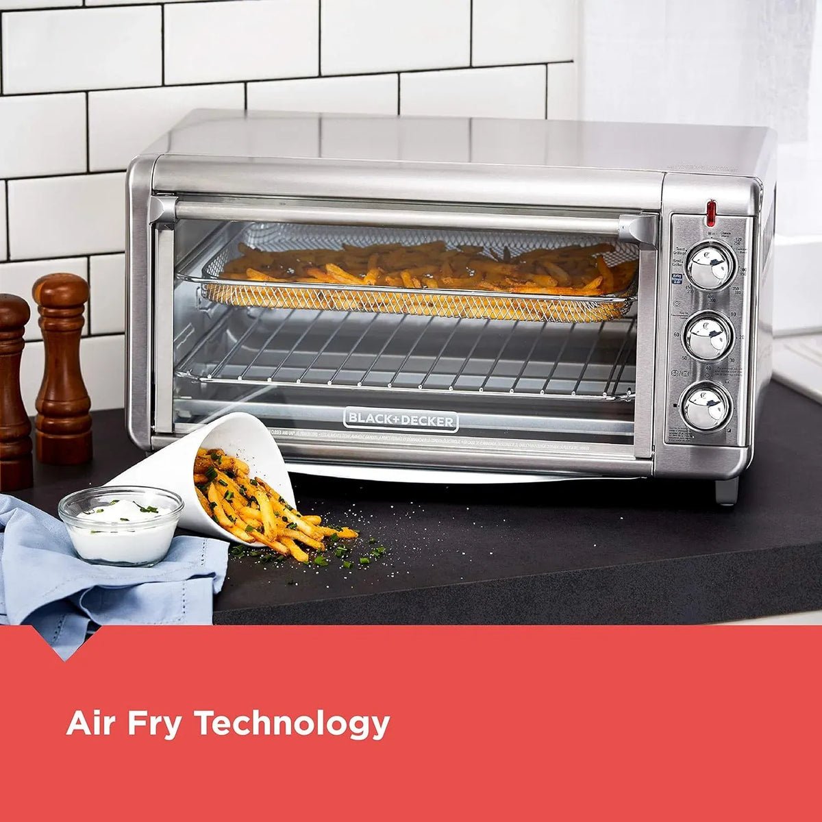 BLACK+DECKER Crisp 'N Bake Air Fry Countertop Convection Toaster Oven, XL Capacity, 8-Slice, 5-in-1, Fits 9” x 13” pan,12” Pizza, 60-Min Timer, Bake, Broil, Air Fry, Toast, Keep Warm, Stainless Steel