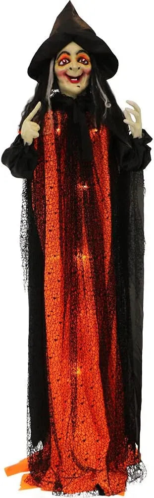 Haunted Hill Farm Talking Forest Witch Halloween Animatronic with Movement and Lights for Battery Operated Scary Indoor or Covered Outdoor Halloween Decorations, Creepy Halloween Props for Home