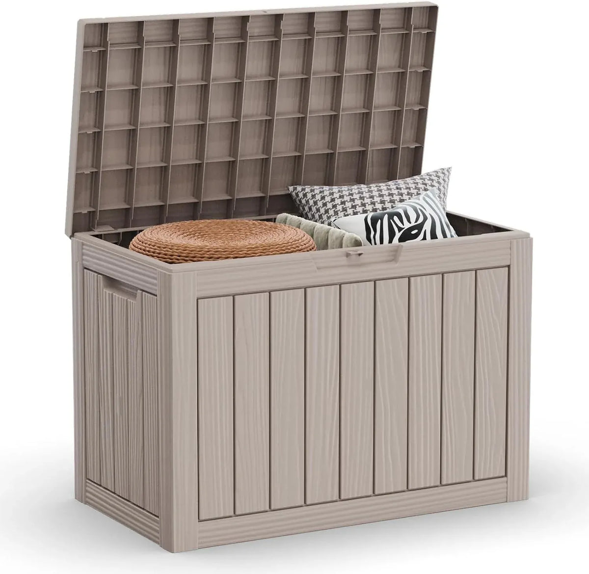 45 Gallon Waterproof Deck Box, Lockable Resin Storage Box for Patio Furniture Cushions Garden Tools and Outdoor Delivery Storage, Coffee