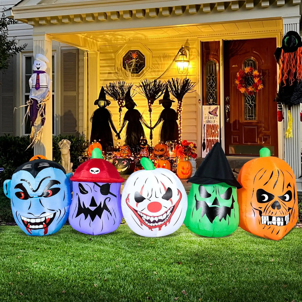 DomKom Halloween Inflatable Blow Up Decorations, 8FT Vampire Pirate Clown Witch and Spooky Pumpkin Giant Head, Built-in LEDs for Halloween Party, Garden, Lawn, Yard Décor
