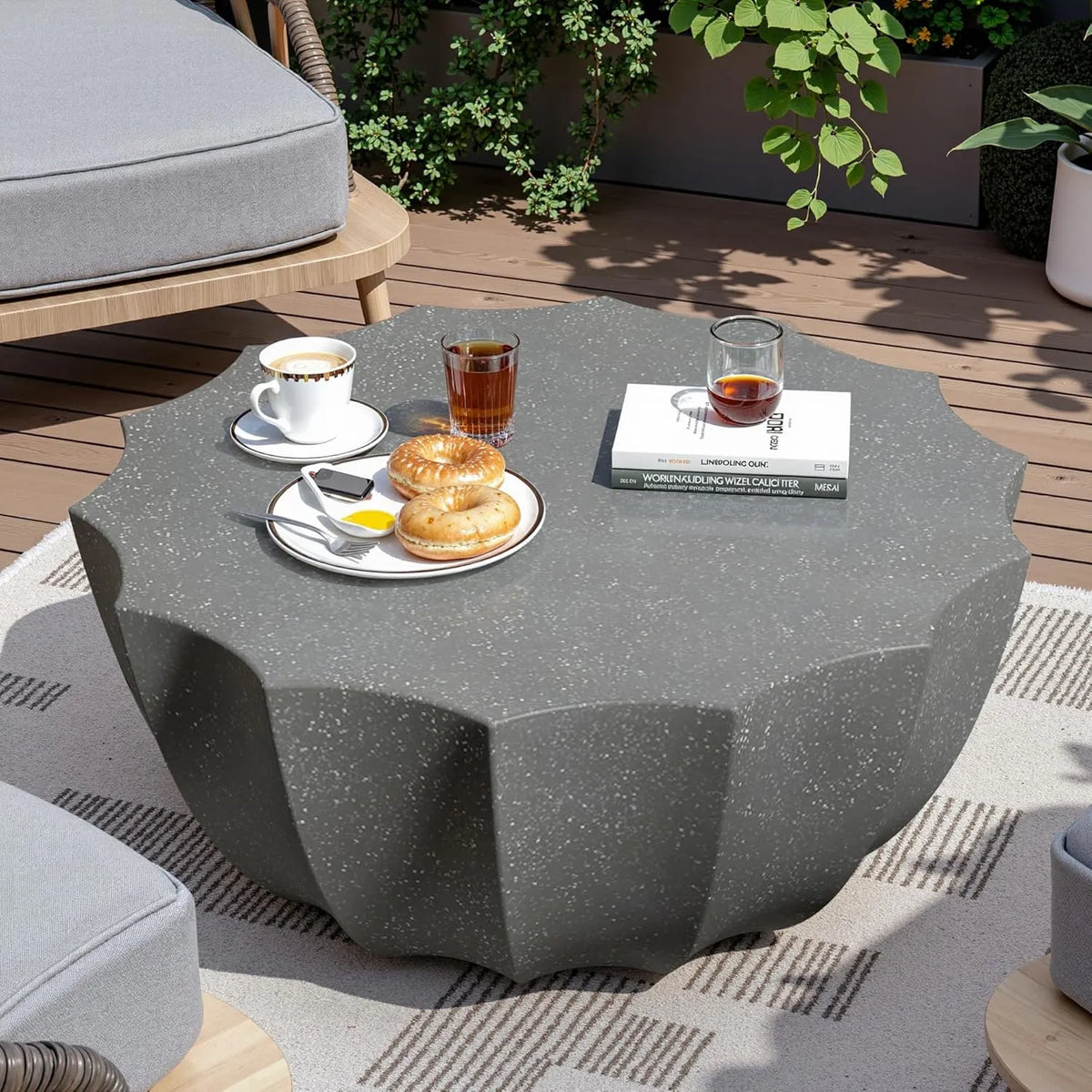 35 Outdoor Round Coffee Table Modern Stylish Design Waterproof & Moisture-Proof No Assembly Required Outdoor Coffee Table for Patio, Garden, Backyards - US Warehouse (White)