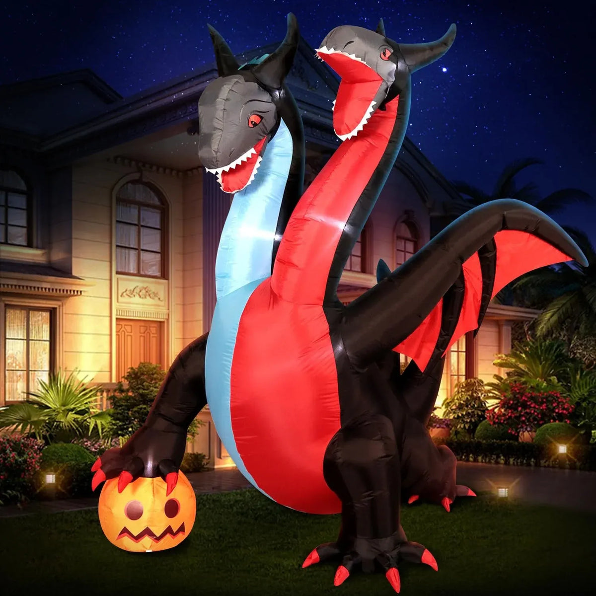 DomKom Halloween Inflatable Blow Up Decorations, 8FT Vampire Pirate Clown Witch and Spooky Pumpkin Giant Head, Built-in LEDs for Halloween Party, Garden, Lawn, Yard Décor