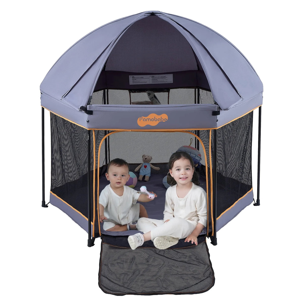 Pamo Babe Outdoor Baby Playpen, Portable, Lightweight, Toddler Playard With Canopy and Travel Bag - Blue