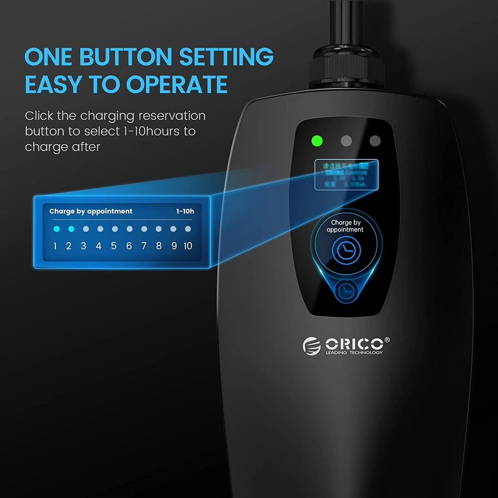ORICO EV Charger Level 1 Level 2 Portable Electric Vehicle Charger 4-Gear Charging Speed Adjustable, NEMA 5-15P 110V-240V 16 Amp with 32.8 ft Extension Cord and Storage Bag - Compatible with J1772 EVs