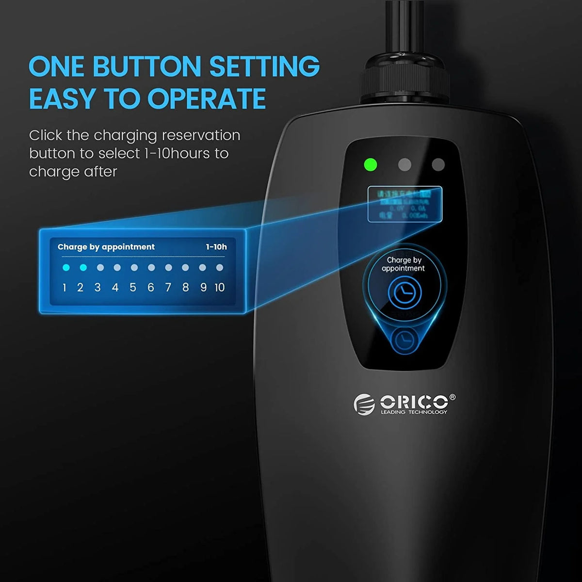 ORICO EV Charger Level 1 Level 2 Portable Electric Vehicle Charger 4-Gear Charging Speed Adjustable, NEMA 5-15P 110V-240V 16 Amp with 32.8 ft Extension Cord and Storage Bag - Compatible with J1772 EVs