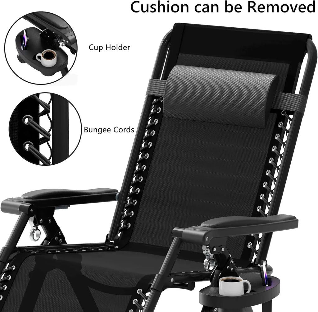 Seeutek Zero Gravity Lounge Chair, Anti Gravity Lounger Removable Extra Thick Cushion, Upgraded Lock and Cup Holder, Folding Outdoor Reclining Chairs Recliner for Lawn Patio, Camping, Indoor - Black