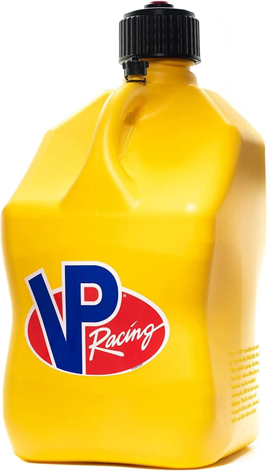 VP Racing 5.5-Gallon Square Motorsport Racing Utility Liquid Fuel Container Jug and 14 In Deluxe Hose Kit and Multipurpose Cap, Yellow 2 Pack