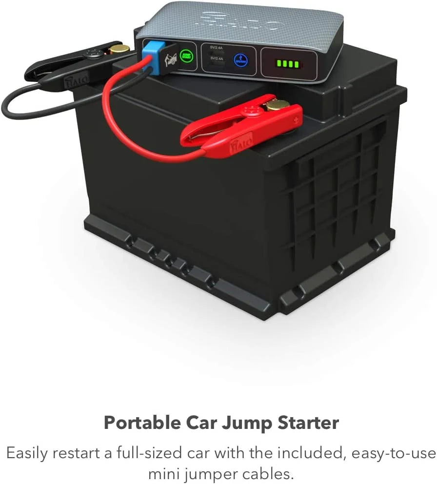 HALO Bolt Compact Portable Car Jump Starter - Car Battery Jump Starter with 2 USB Ports to Charger Devices, Portable Car Charger - Navy