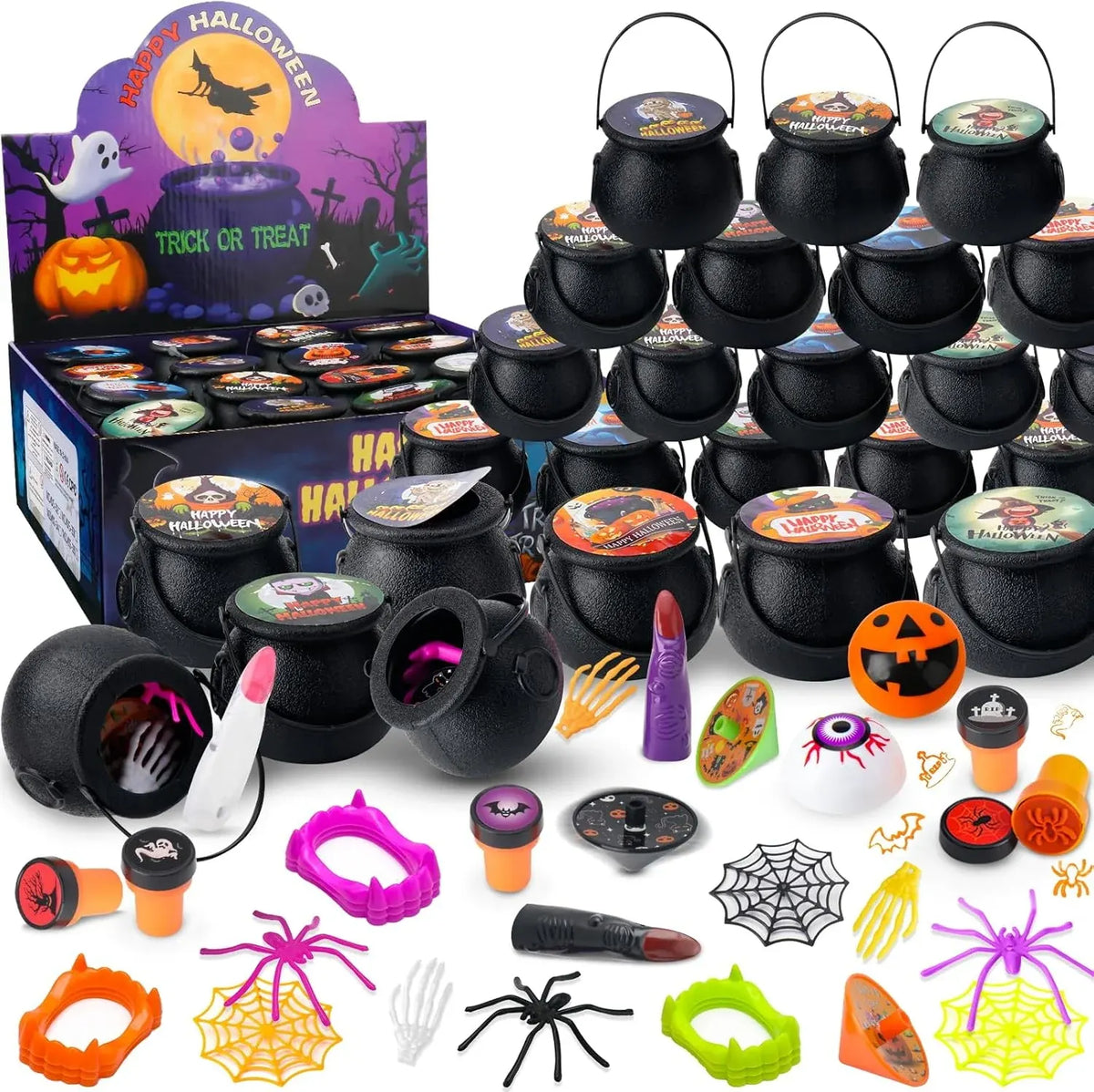 Halloween Party Favors for Kids â?32 Pack Prefilled Cauldrons with 252 PCS Bulk