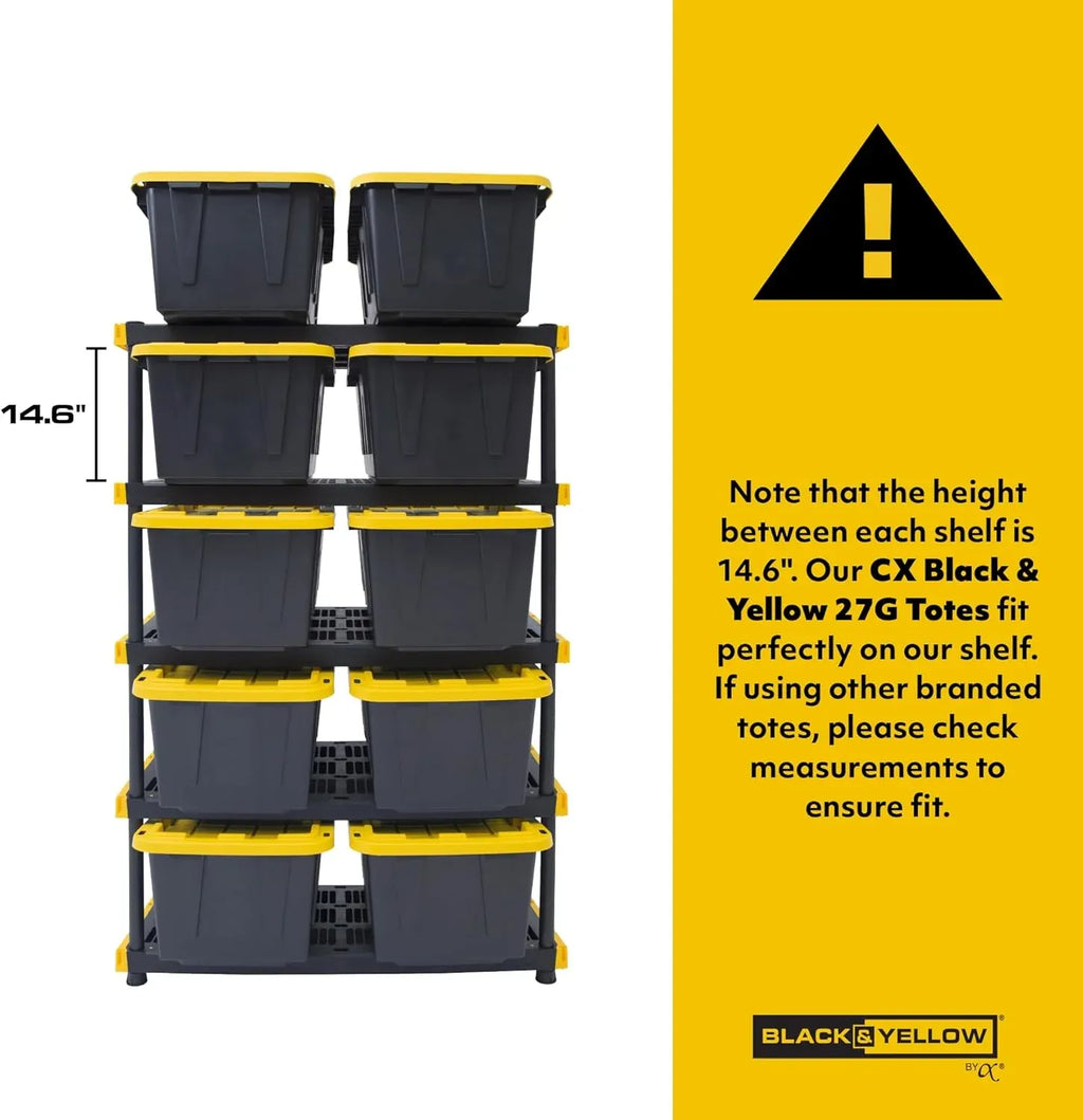 Black & YellowÂ®, 5-Tier Heavy Duty Plastic Storage Shelving Unit, 200lbs/shelf (72âH x 48âW x 20âD), for Indoor/Outdoor Organization, Modular Rack
