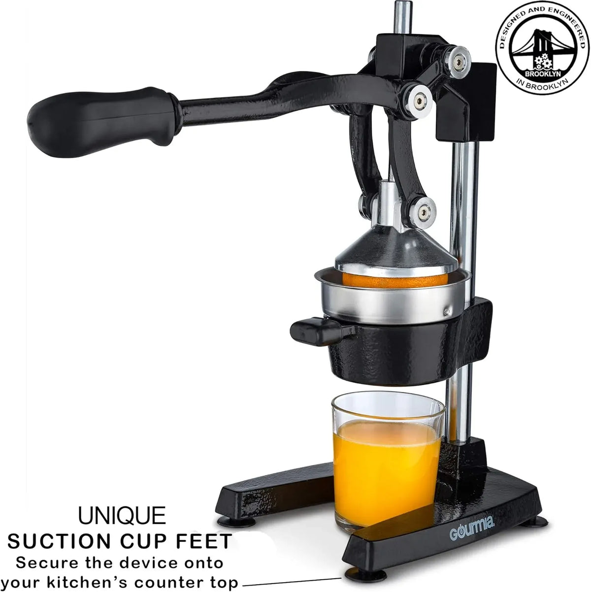 Gourmia GMJ9970 Large Citrus Juicer – Commercial Grade Press Orange, Grapefruit and Lemon Press Juicing -Extracts Maximum Juice – Heavy Duty Cast Iron Base and Handle - Non Skid Suction Foot Base