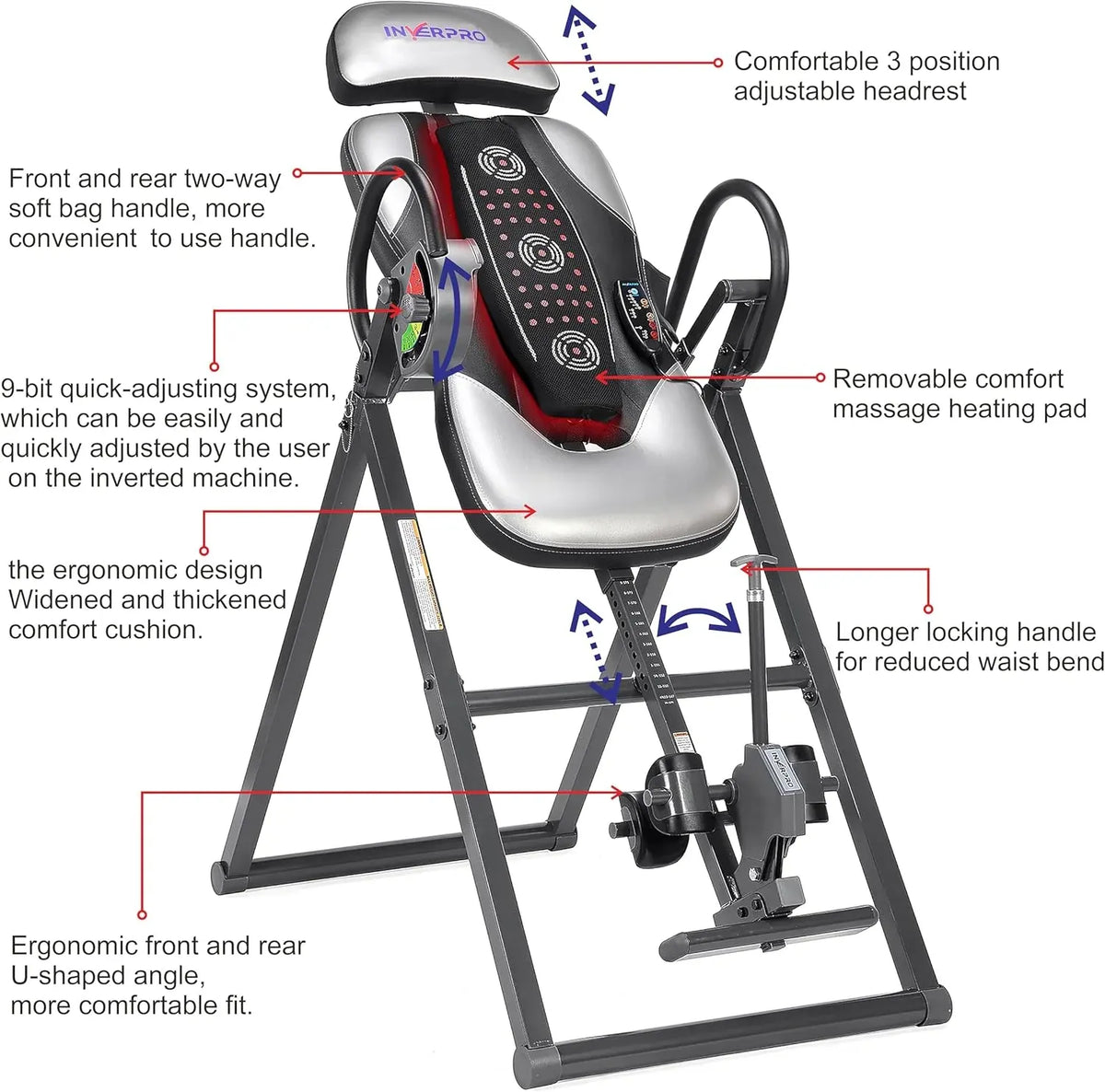 Model A Advanced Heat and Massage Heavy Duty Deluxe Inversion Table,320 lb Capacity,Gray/Black