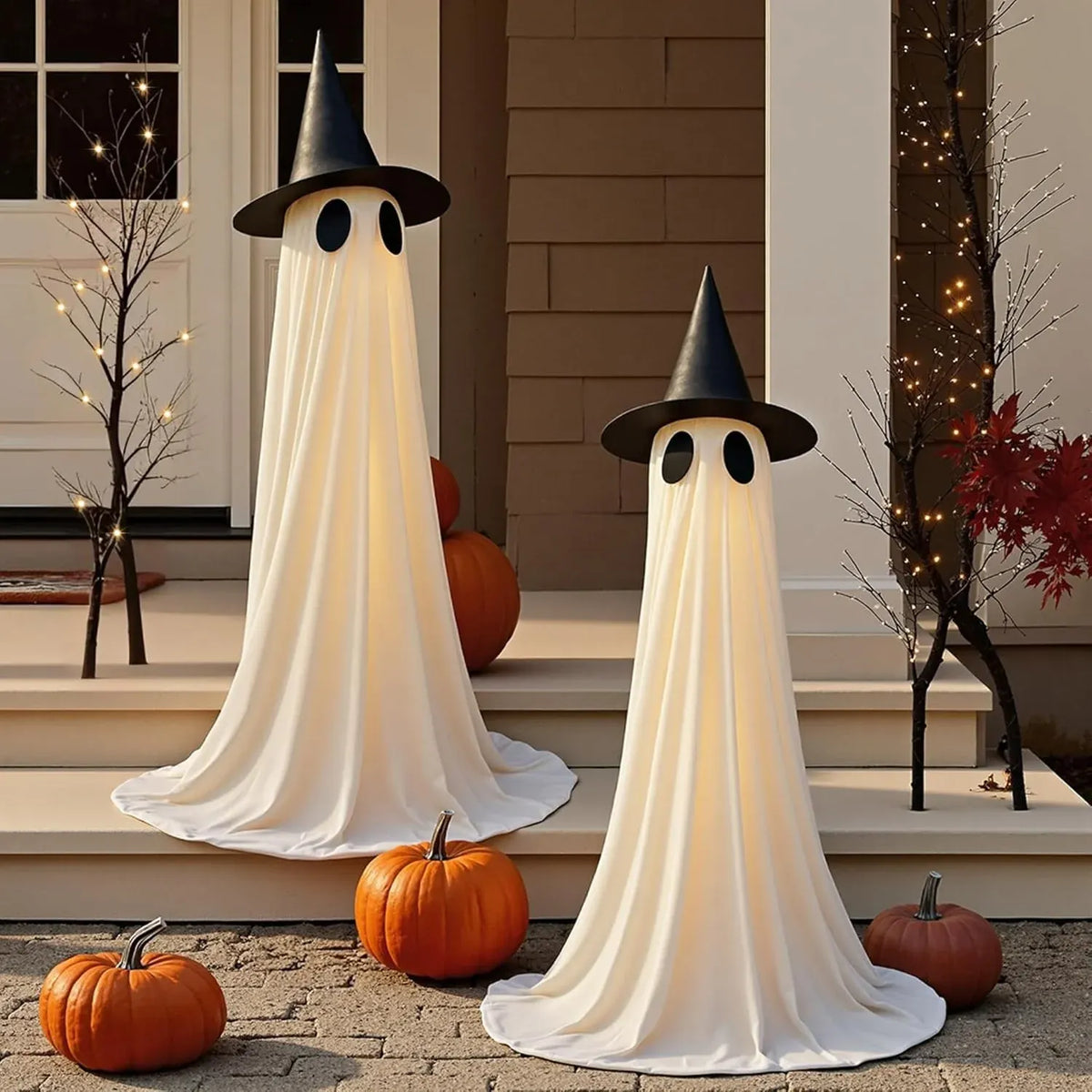 Halloween Door Decorations - Glowing Ghost Candy Holder Bowl - Halloween Porch Decor with String Lights & Timer Remote for Trick-or-Treating on Party Lawn Yard Outdoor Indoor