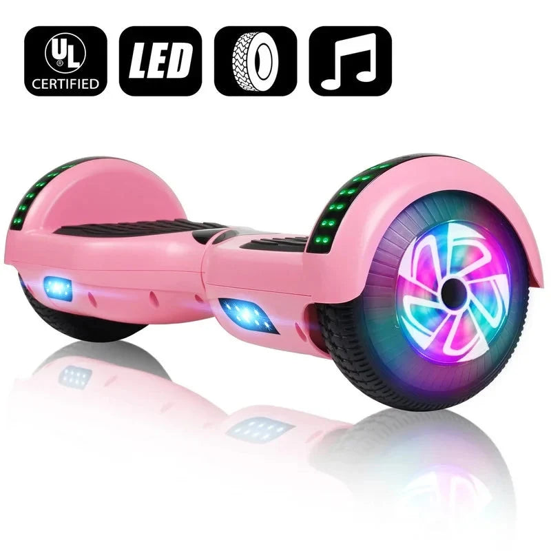 SISIGAD Hoverboard, 10 Mph Max Speed, Hoverboard with Bluetooth and LED lights, 6.5 Self Balancing Electric Hoverboard for Kids Adults Gifts, Pink