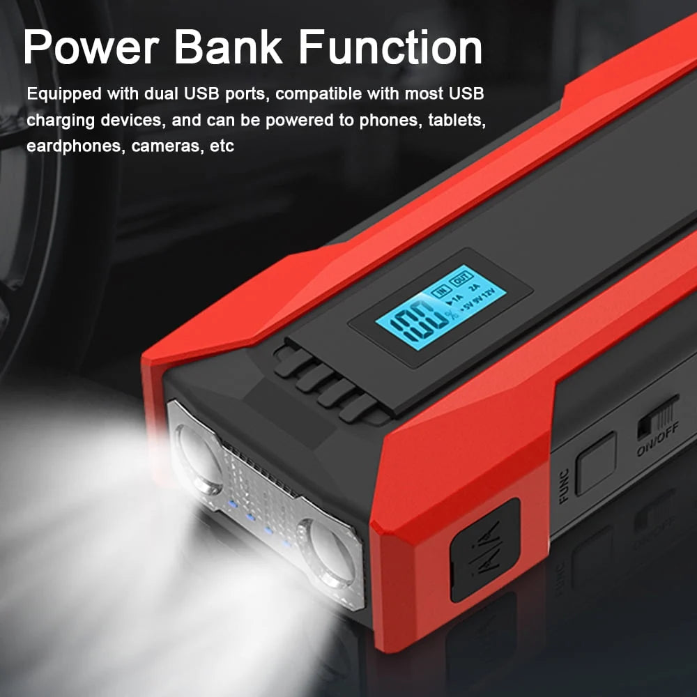 SABO 1200A Peaks 8000mAh Car Jump Starter 12.0V Automobile Battery Power Pack Support Low- Starts for Up to 4.0L Gas2.5L Diesels Engines with Digital DisplayDual USBSafety HammerLED /Multi