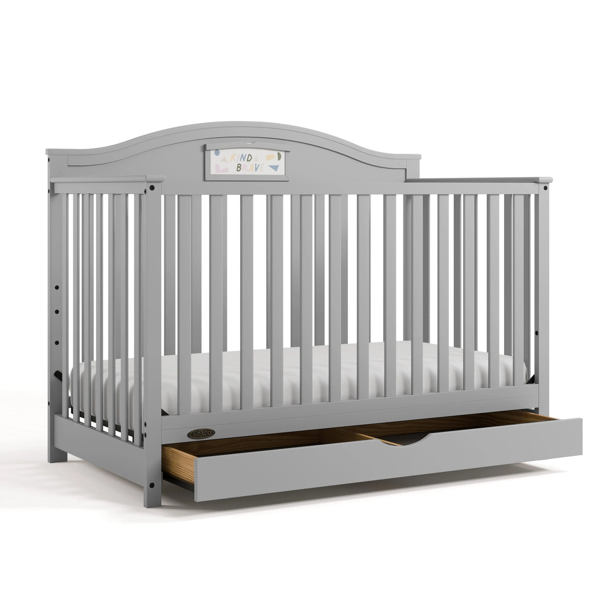 Story 5-in-1 Convertible Baby Crib with Drawer and Reversible Headboard, Pebble Gray