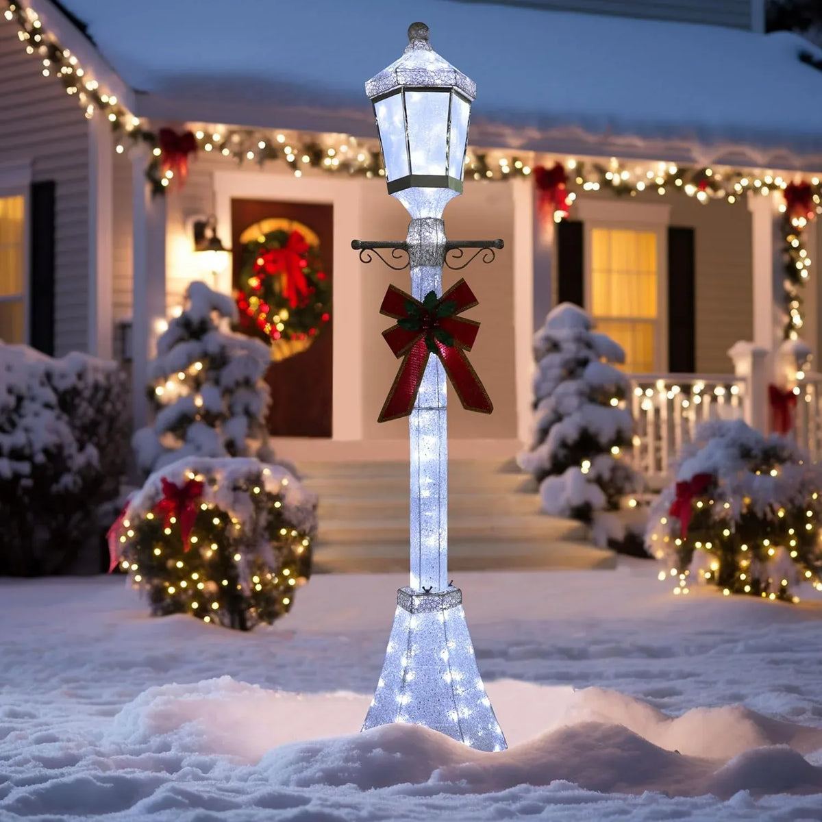 5FT Lighted Nutcracker with Candy Cane for Christmas Decoration, 3D Pre-Lit Iridescent Soldier Xmas Decor with 100 Warm White Lights, Glittered Standing Holiday Display for Outdoor, Indoor