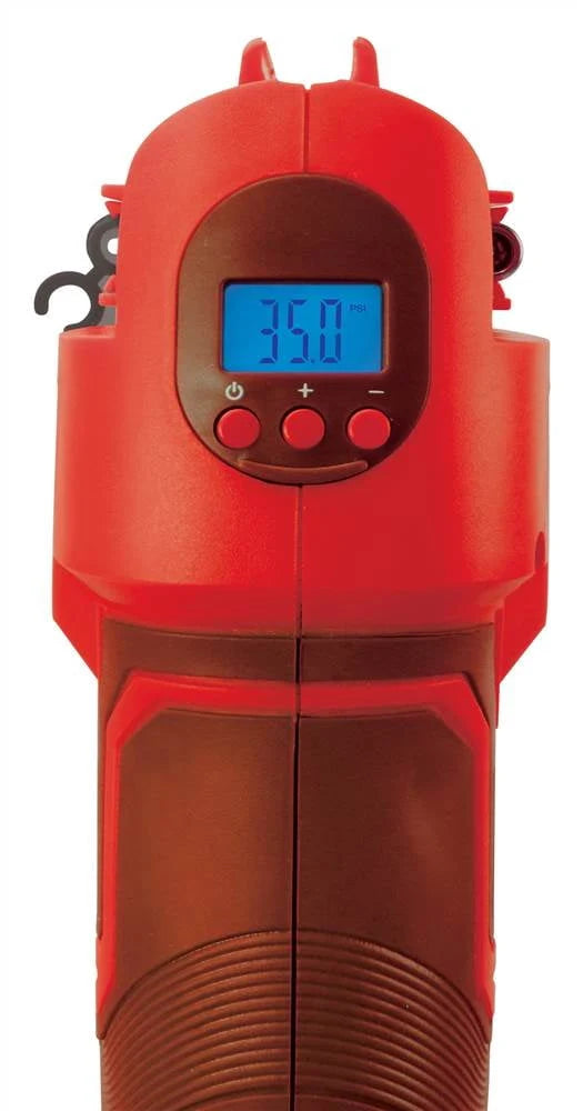 Sun Joe 24V-AJC-LTE-RED Cordless Portable Air Compressor with Nozzle Adapters, Automatic Digital Pressure Gauge, Built-in LED Light & Case | 24-Volt | 2.0-Amp (Red)