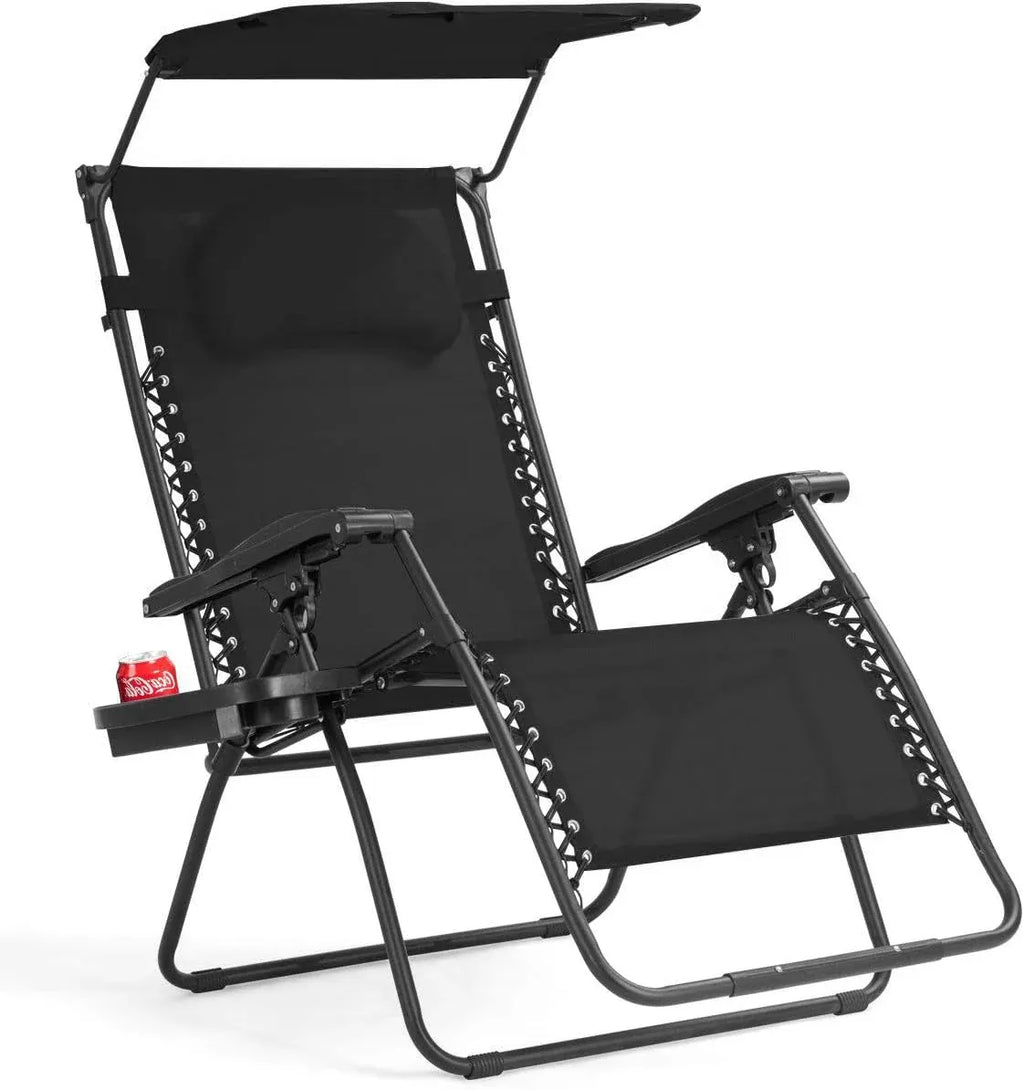 Zero Gravity Chairs, X-Large Folding Lounge Lawn Chair w/Canopy Shade & Cup Holder, Adjustable Folding Patio Recliner for Pool Porch Deck Oversize (Grey)