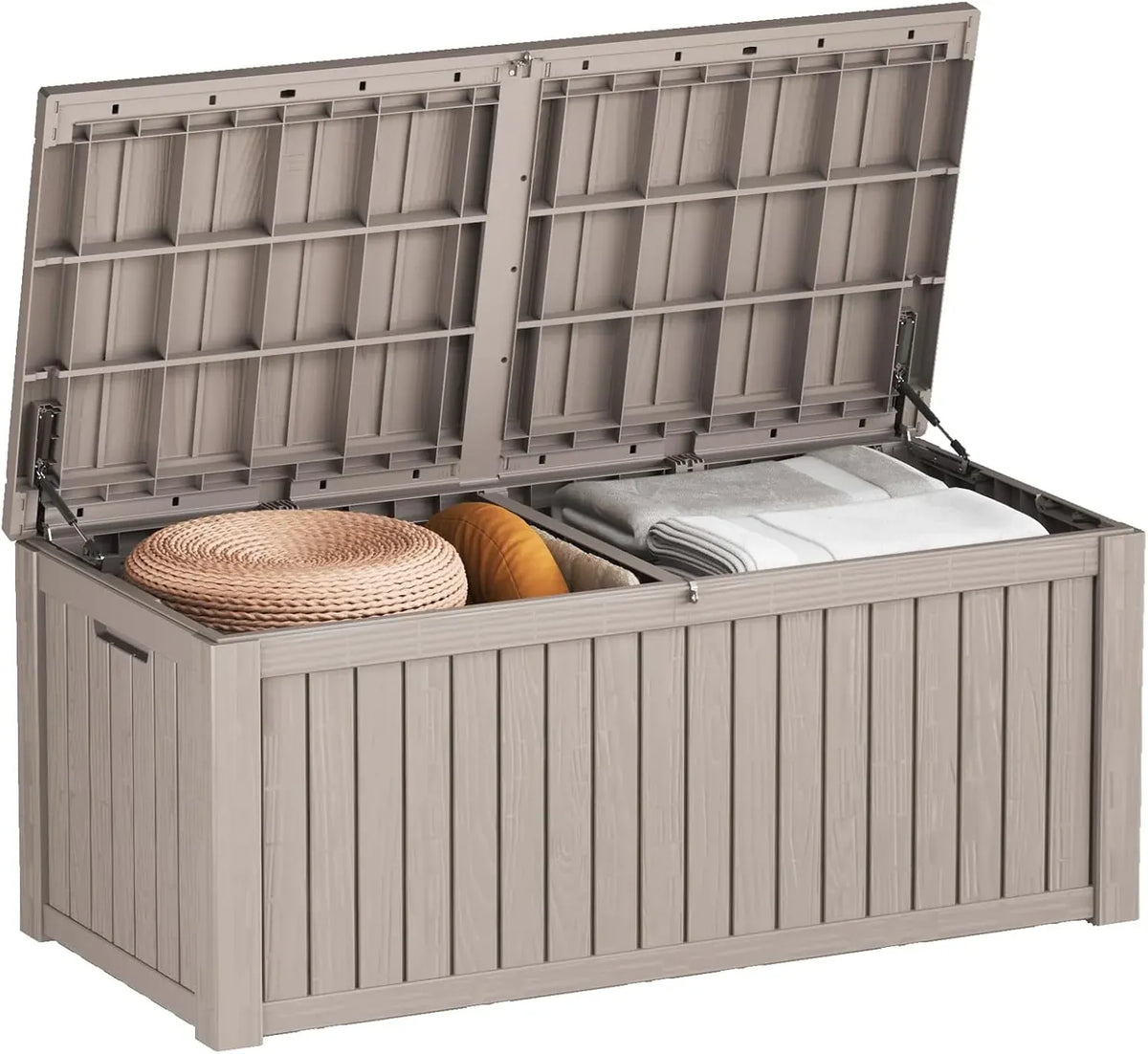 45 Gallon Waterproof Deck Box, Lockable Resin Storage Box for Patio Furniture Cushions Garden Tools and Outdoor Delivery Storage, Coffee