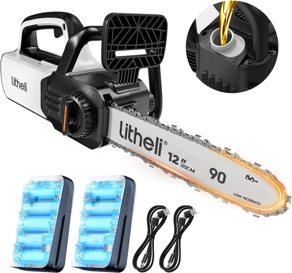 Litheli Cordless Battery Chainsaw 12, 40V Battery Powered Chainsaw 2.0AH Battery and Charger Included, Chain Saw for Trees, Pruning, Branch Cutting, Yard, Garden