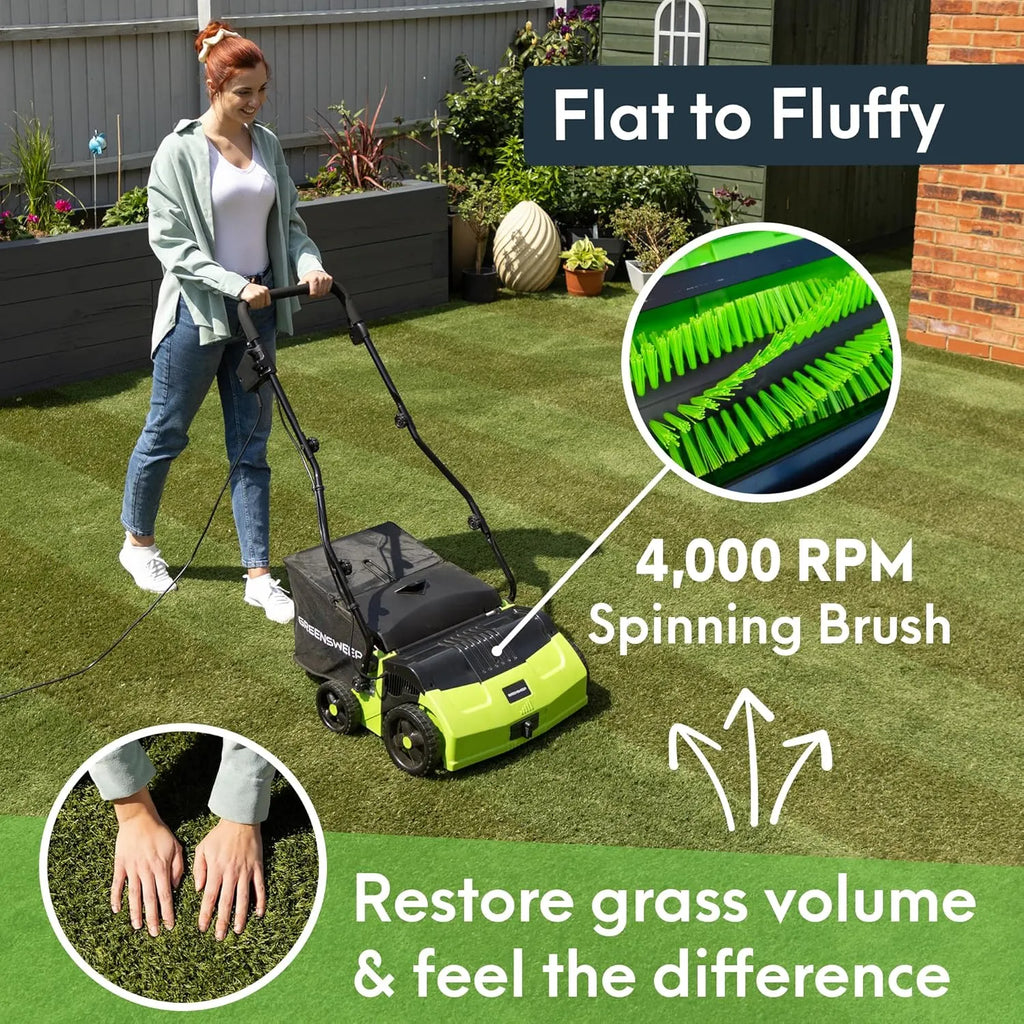 GreenSweep V2 | Artificial Grass Electric Sweeper Rake Vacuum 45L Collection Bag, 5 Adjustable Heights, Foldable Handle