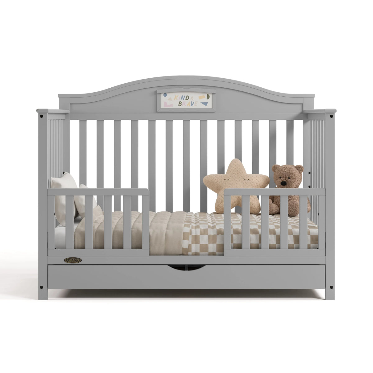 Story 5-in-1 Convertible Baby Crib with Drawer and Reversible Headboard, Pebble Gray
