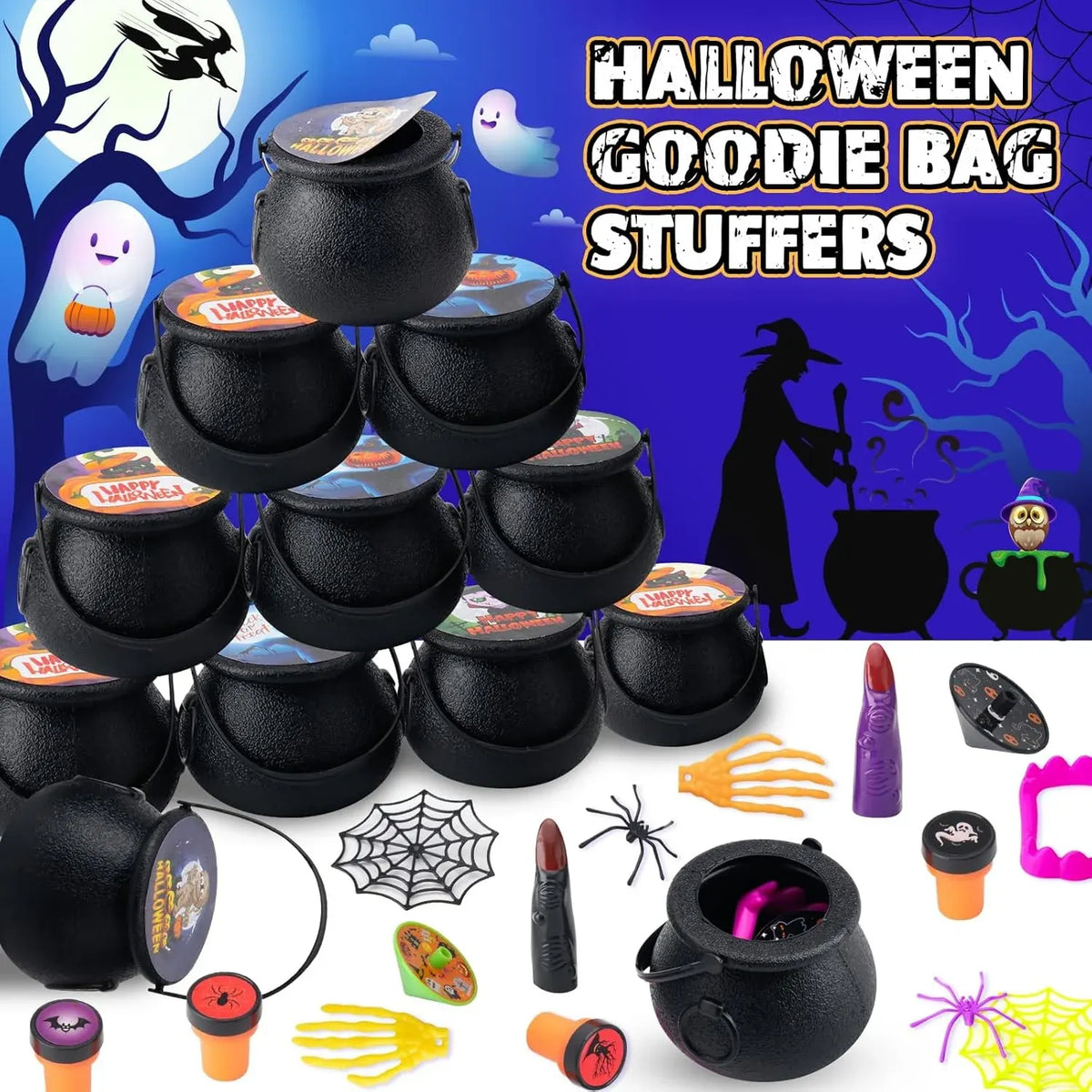 Halloween Party Favors for Kids â?32 Pack Prefilled Cauldrons with 252 PCS Bulk