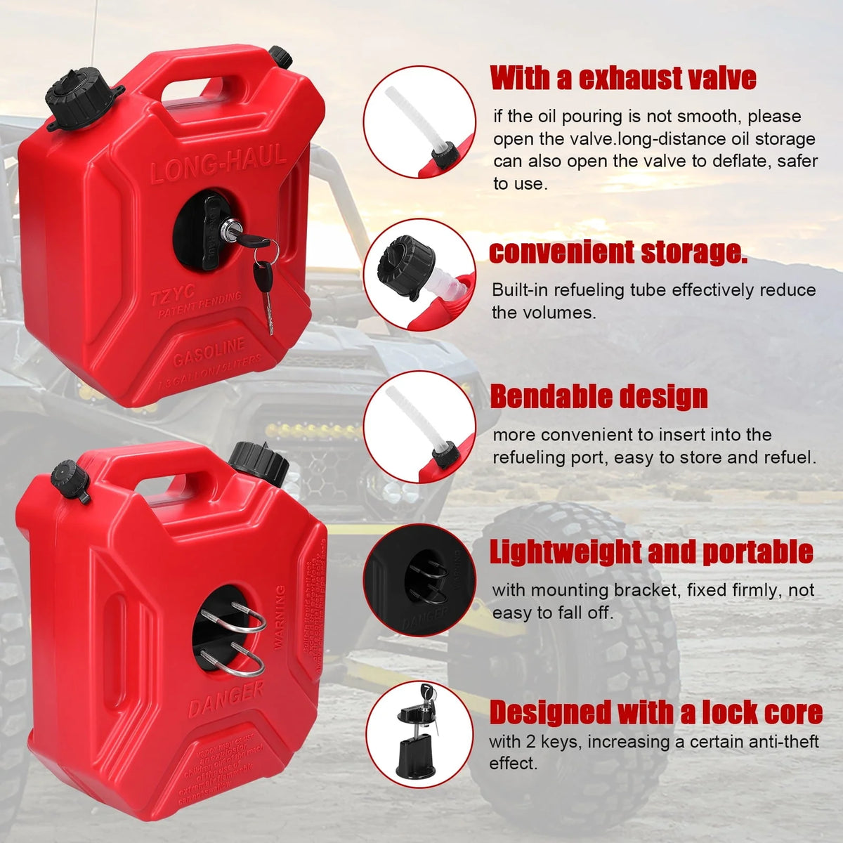 OWSOO Plastic bucket,Tanks 5L Portable 1.3 Fuel Tanks Lock Key Car SUV ATV Off-Road Plastic Bucket Portable Diesels Containers -Static Tanks Lock Diesels Containers -Static Tanks Lock Key