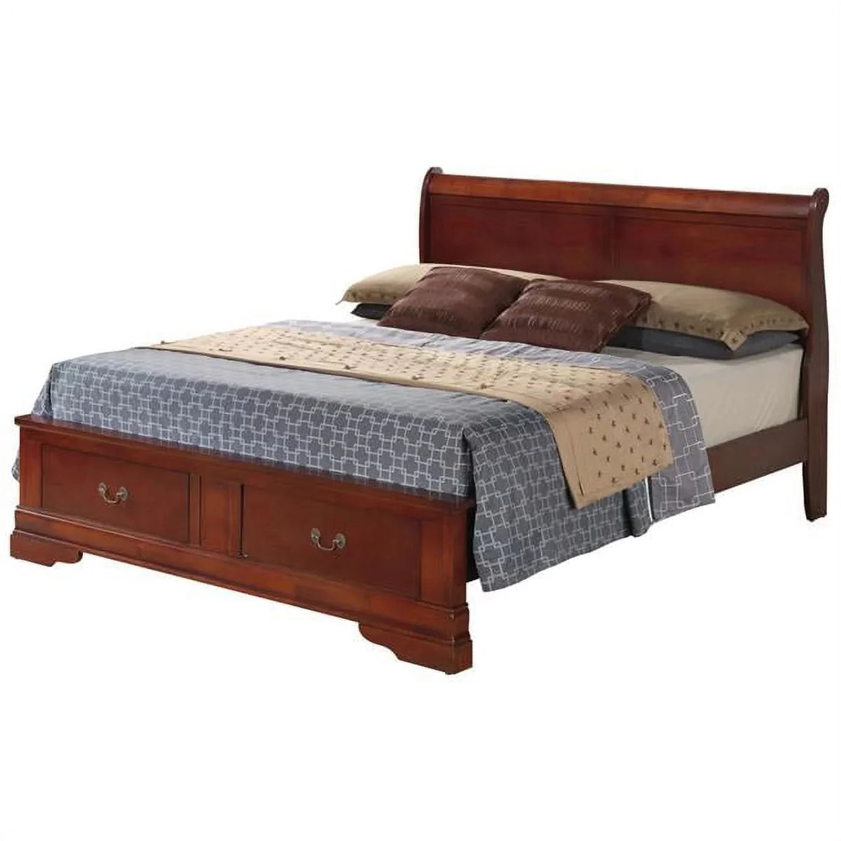 Passion Furniture PF-G3100D-FSB2 Louis Philippe Storage Sleigh Bed with 2 Drawers, Cherry - Full