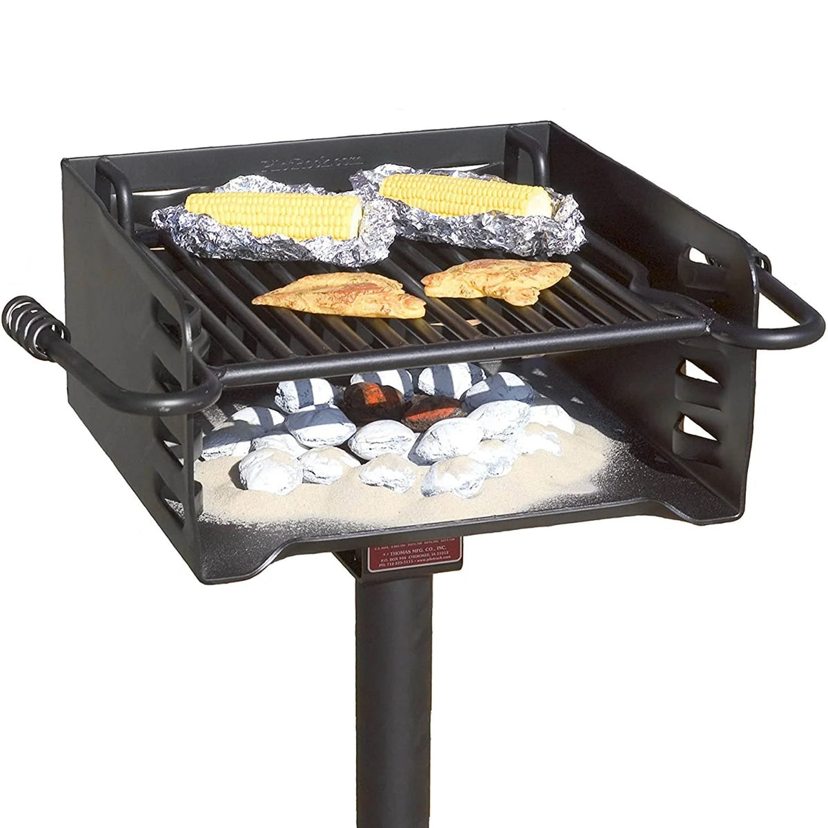 H-16 B6X2 Park Style Steel Outdoor BBQ Charcoal Grill and Post, Black (Used)