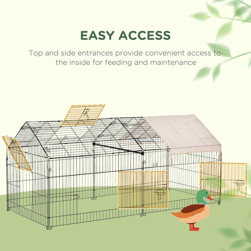 PawHut Catio Metal Chicken Coop, 86.5 x 40.5 Portable Small Animal Playpen for Rabbit, Outdoor Dog Kennel with Water-resistant Cover, Beige