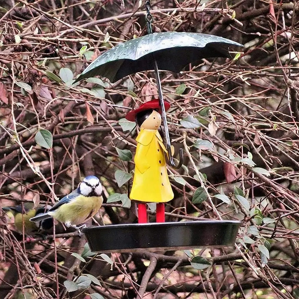 Decorative Bird Feeder with Raincoat Design and Large Access Opening, Hanging Chain