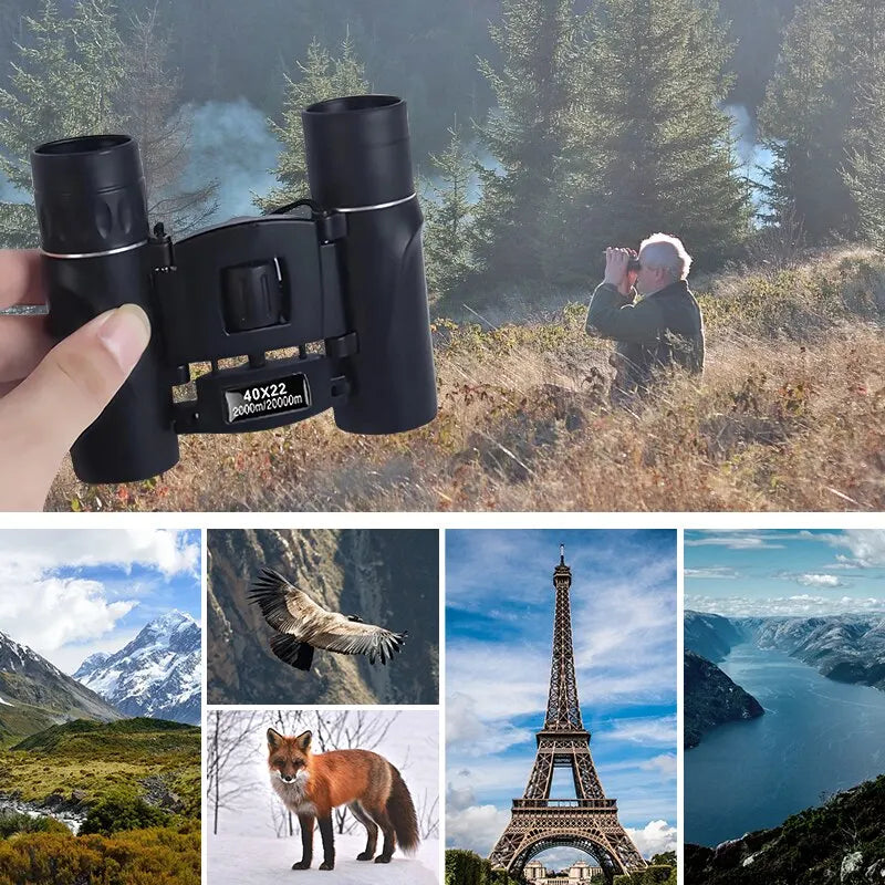 40x Binoculars with Multi-Coated Lenses and Diopter Adjustment, Compact 20mm Objective