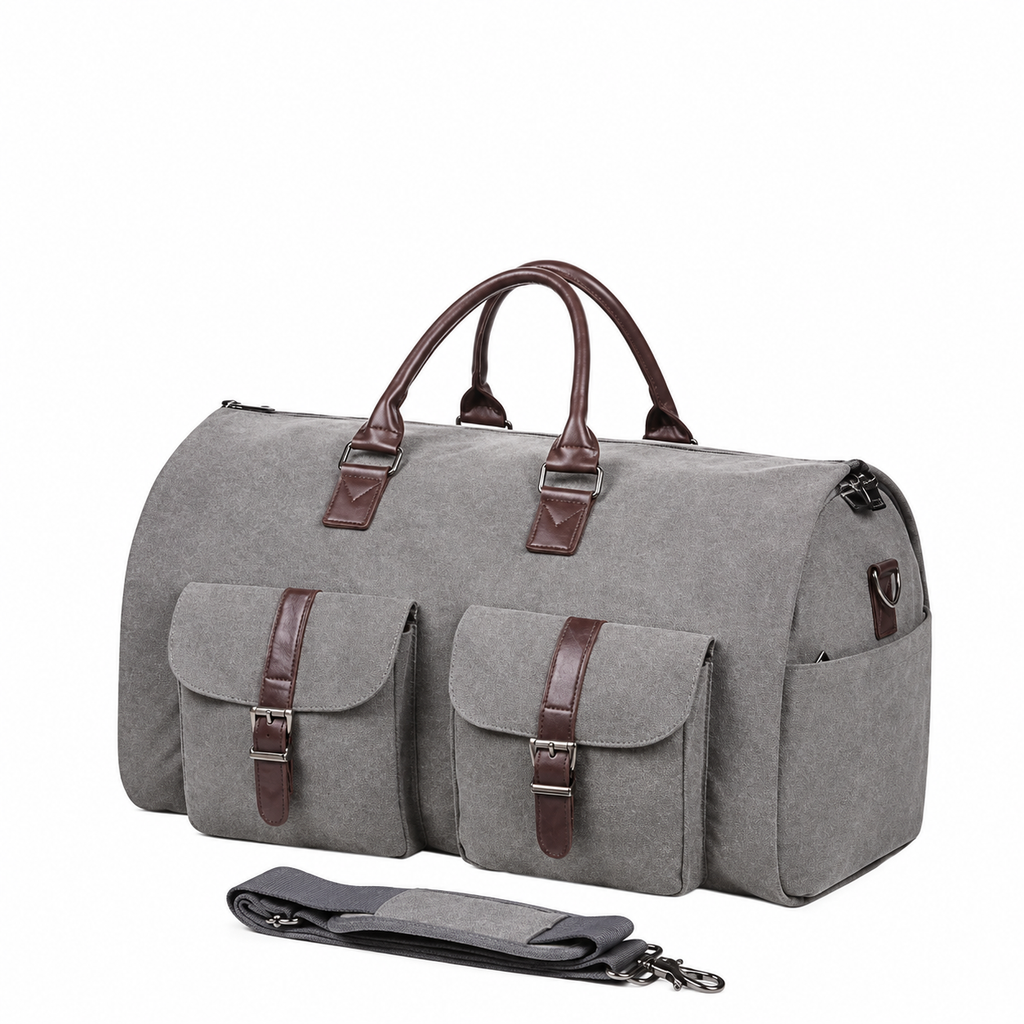 Convertible Travel Duffle Bag with Garment Buckles and Shoe Compartment, Telescoping Handle