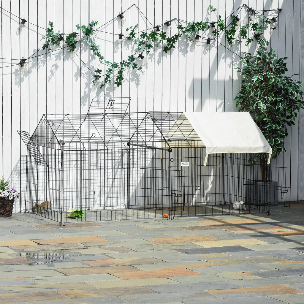 PawHut Catio Metal Chicken Coop, 86.5 x 40.5 Portable Small Animal Playpen for Rabbit, Outdoor Dog Kennel with Water-resistant Cover, Beige
