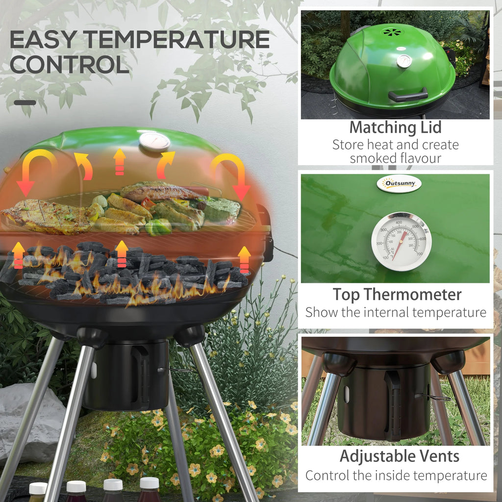 Outsunny 21 Kettle Charcoal BBQ Grill with Wheels, Barbecue, Green