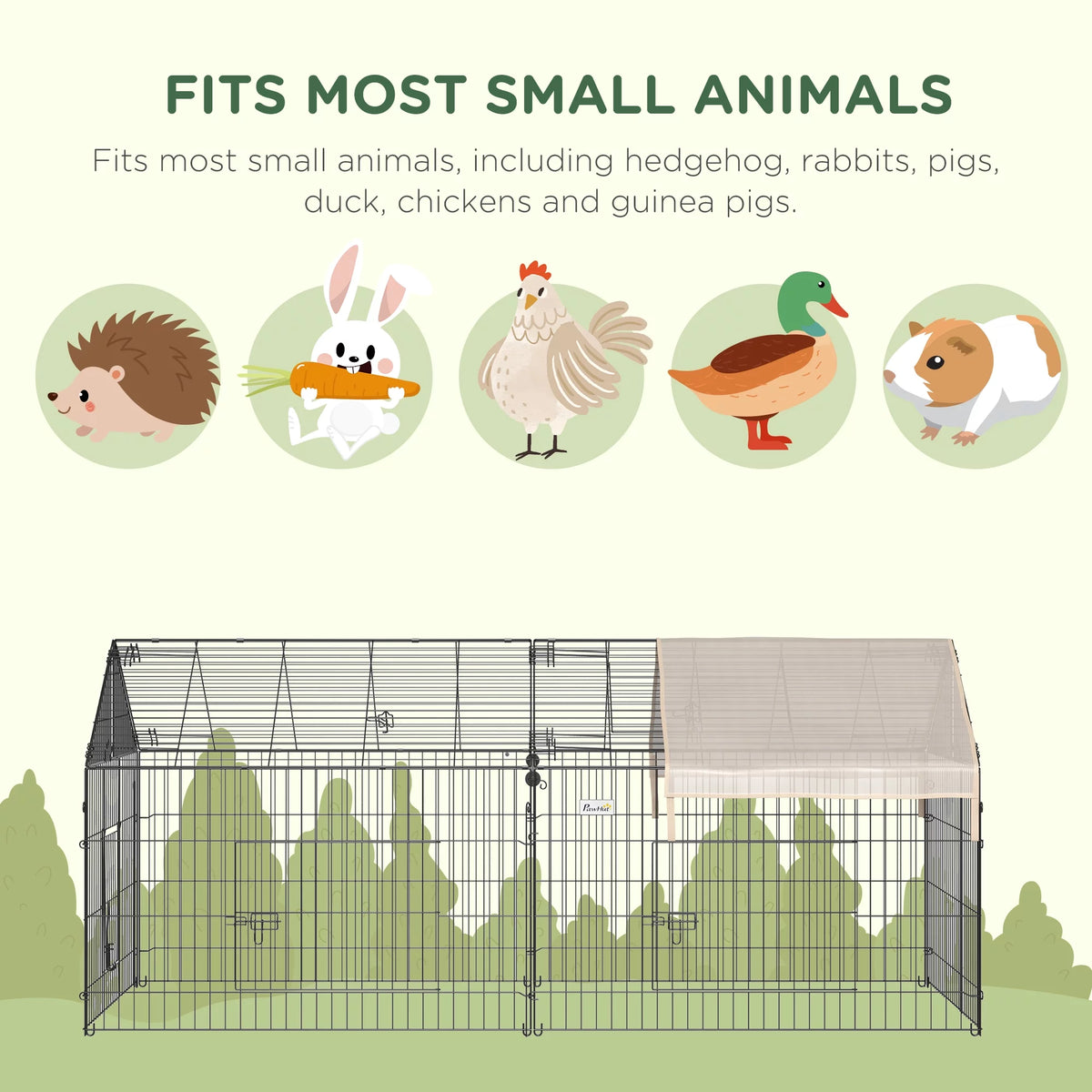 PawHut Catio Metal Chicken Coop, 86.5 x 40.5 Portable Small Animal Playpen for Rabbit, Outdoor Dog Kennel with Water-resistant Cover, Beige