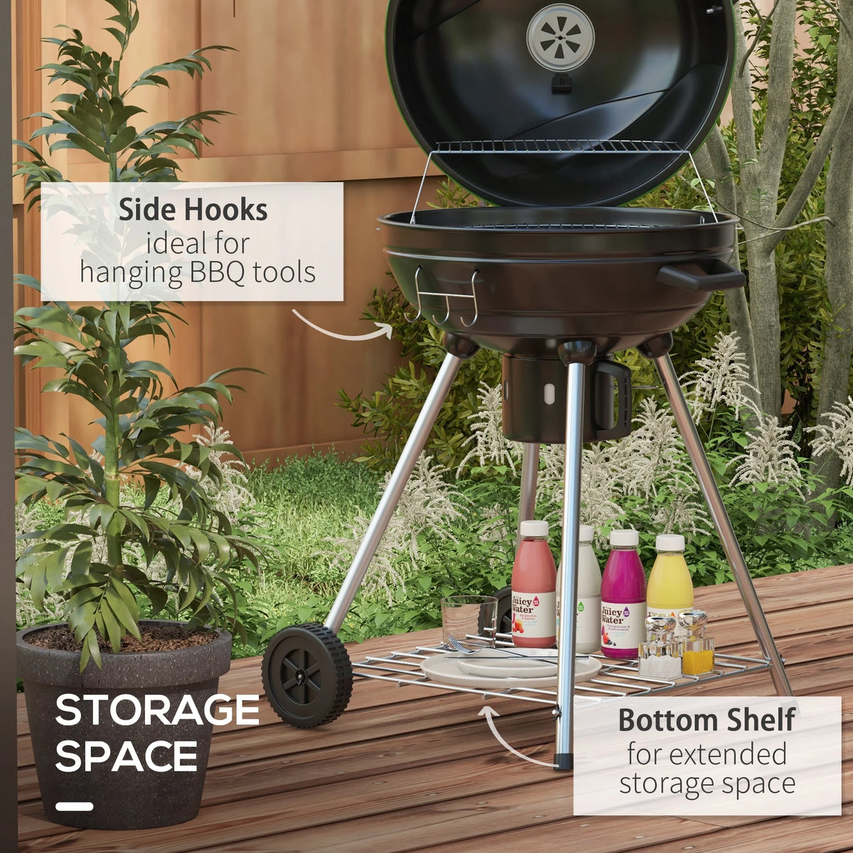 Outsunny 21 Kettle Charcoal BBQ Grill with Wheels, Barbecue, Green