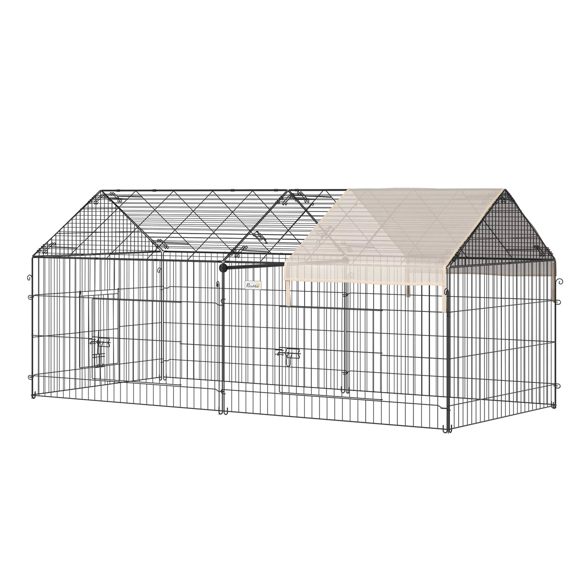 PawHut Catio Metal Chicken Coop, 86.5 x 40.5 Portable Small Animal Playpen for Rabbit, Outdoor Dog Kennel with Water-resistant Cover, Beige