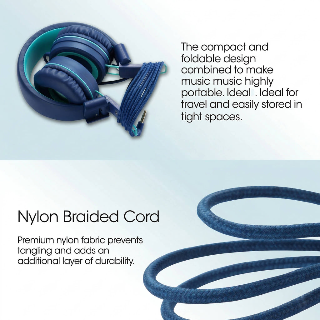 Foldable Kids On Ear Headphones for Children, Teens, Boys & Girls, Compatible with Smartphones, Tablets, School, Kindle & Airplane Travel