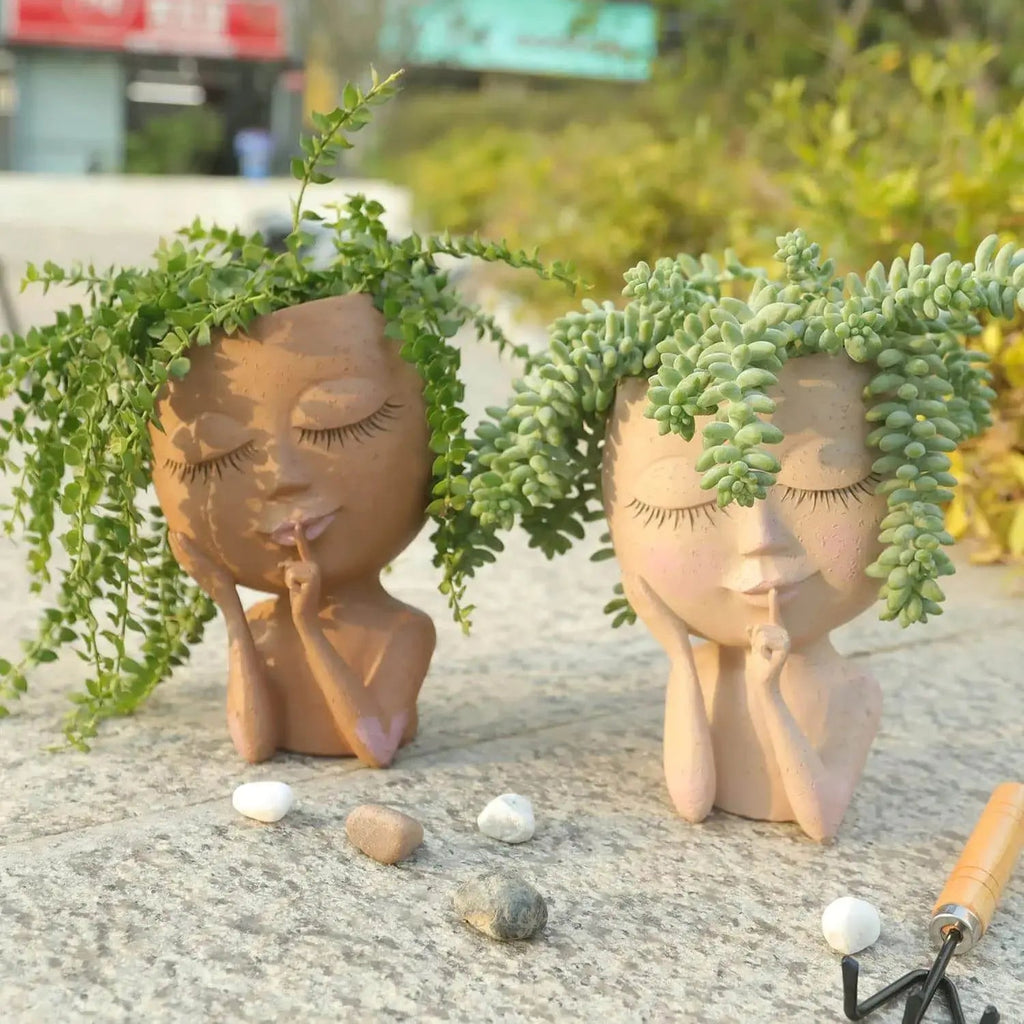 Ceramic Face Planter with Sculpted Design for Small Succulents and  Herbs