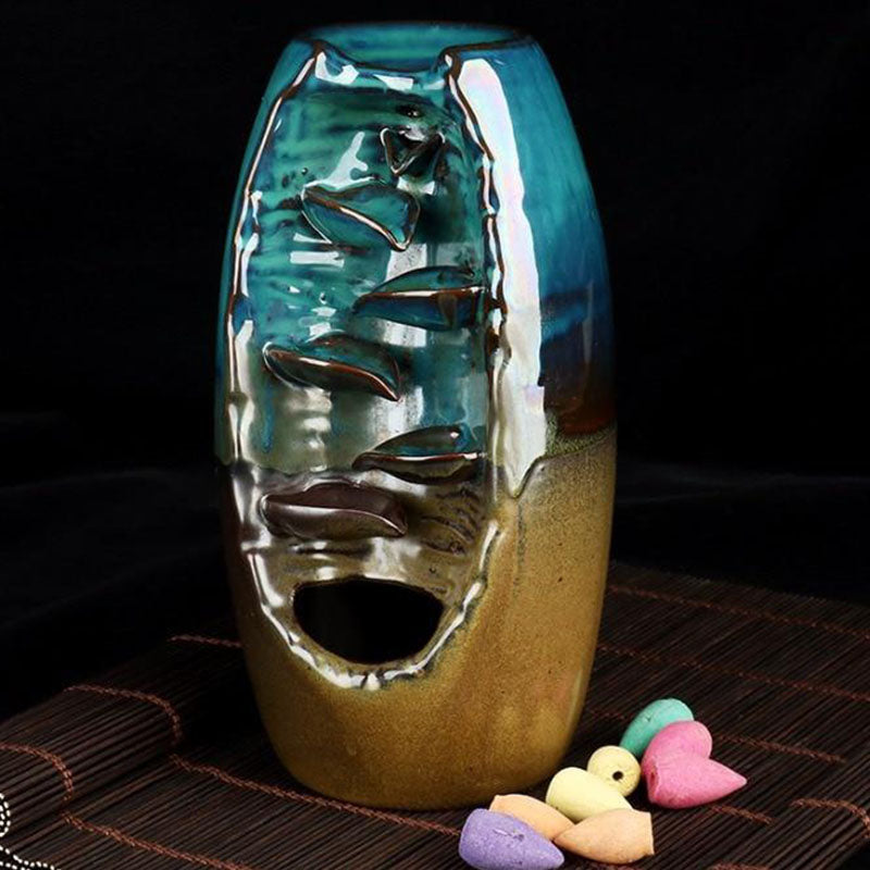Ceramic Backflow Incense Burner with Smoke Waterfall Effect and 50  Cones