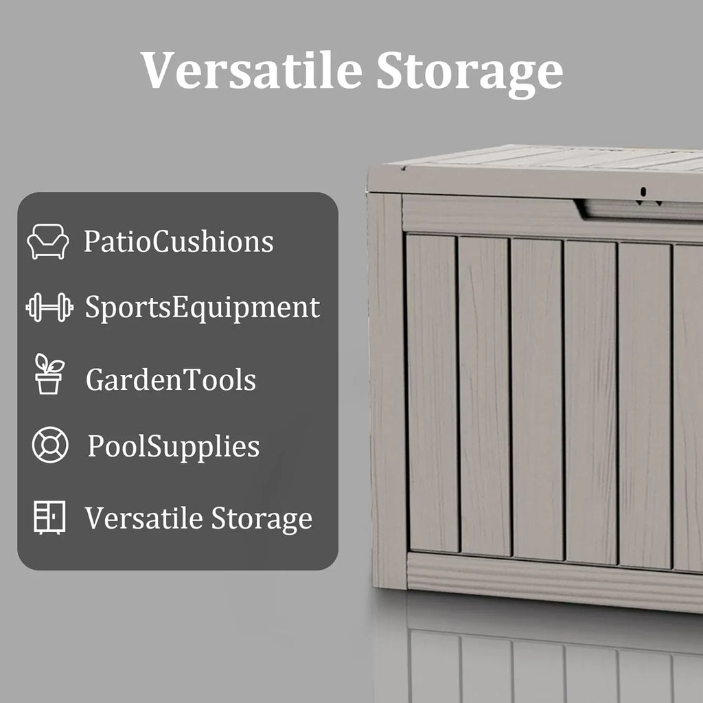45 Gallon Waterproof Deck Box, Lockable Resin Storage Box for Patio Furniture Cushions Garden Tools and Outdoor Delivery Storage, Coffee